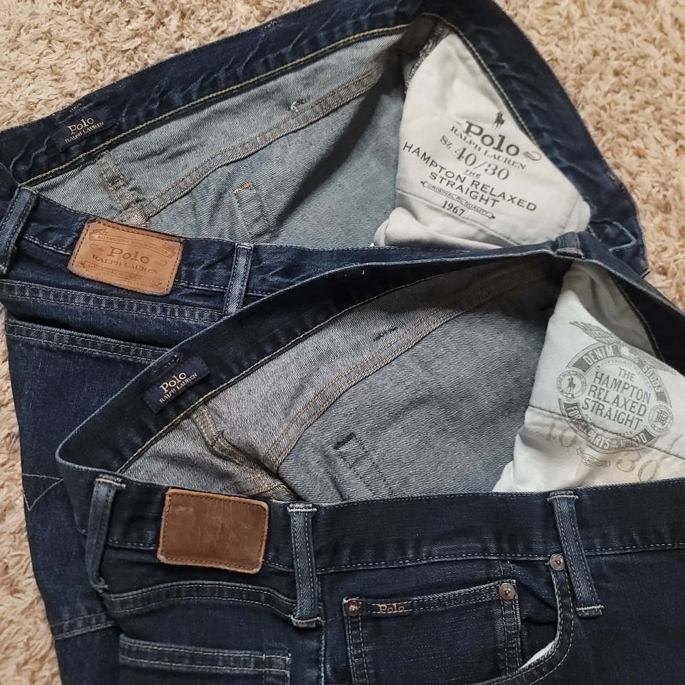 Polo Ralph Lauren Mens 40x30 Hampton Relaxed Straight Leg Lot of 2 Blue Jeans